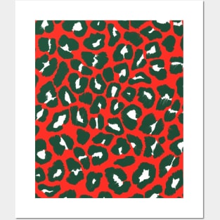 Christmas Holidays Themed Red and Green Leopard Print Posters and Art